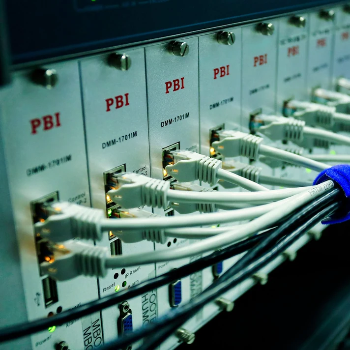 Ethernet cables connected to a network switch