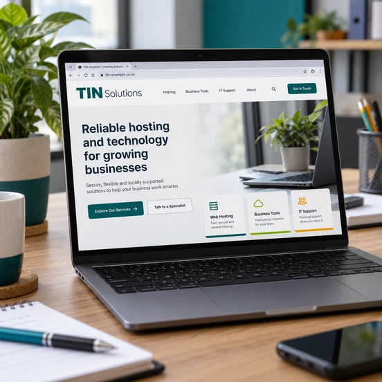 A laptop displaying a TIN Solutions business website