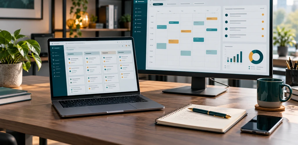 Business CRM and customer management workspace