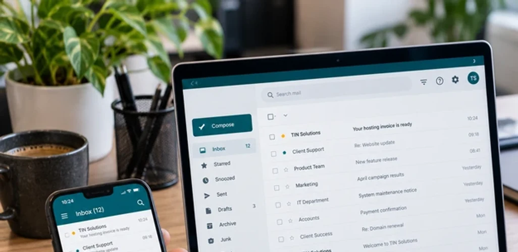 Business email on laptop and smartphone